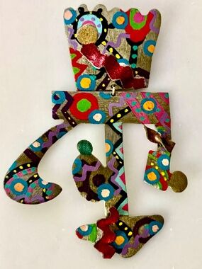 Whimsical Handmade Artisan Metal Brooch – Del Mano Gallery, 1990s